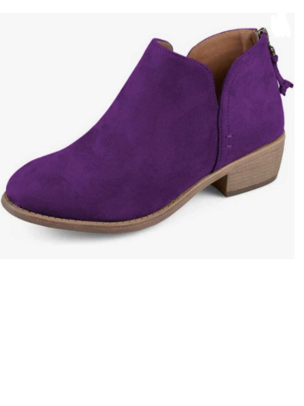 YDN Purple Ankle Booties Almond Toe Block Low Heels Pumps V Cut Back Zipper Shoe